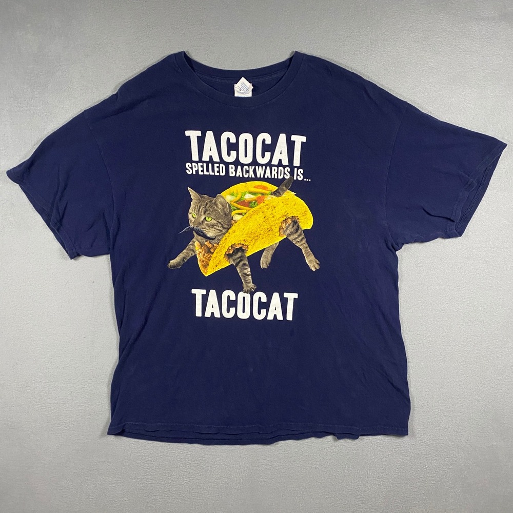 Vintage Delta Pro Weight Tacocat Graphic Tee Adult XL Navy Blue Funny Cat Shirt